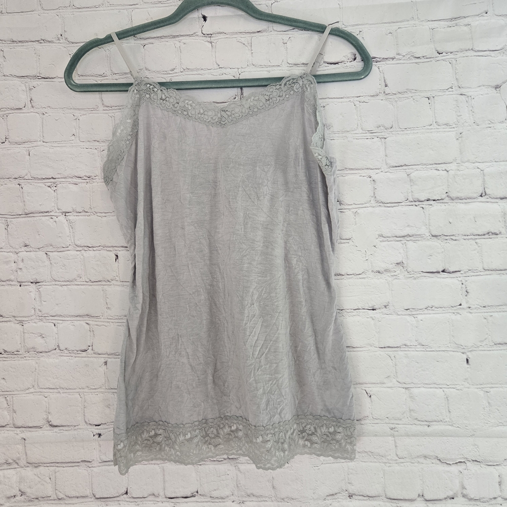 Y2k Lace Trim Textured Layer Cami Tank Coldwater Creek M Light Gray